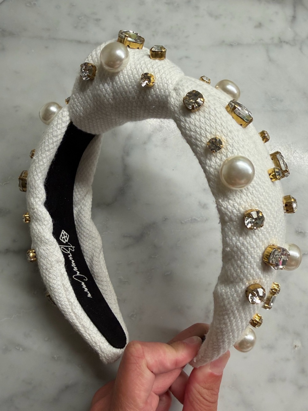 Brianna Cannon Pearl & Crystal Knotted Headband | White | Like New